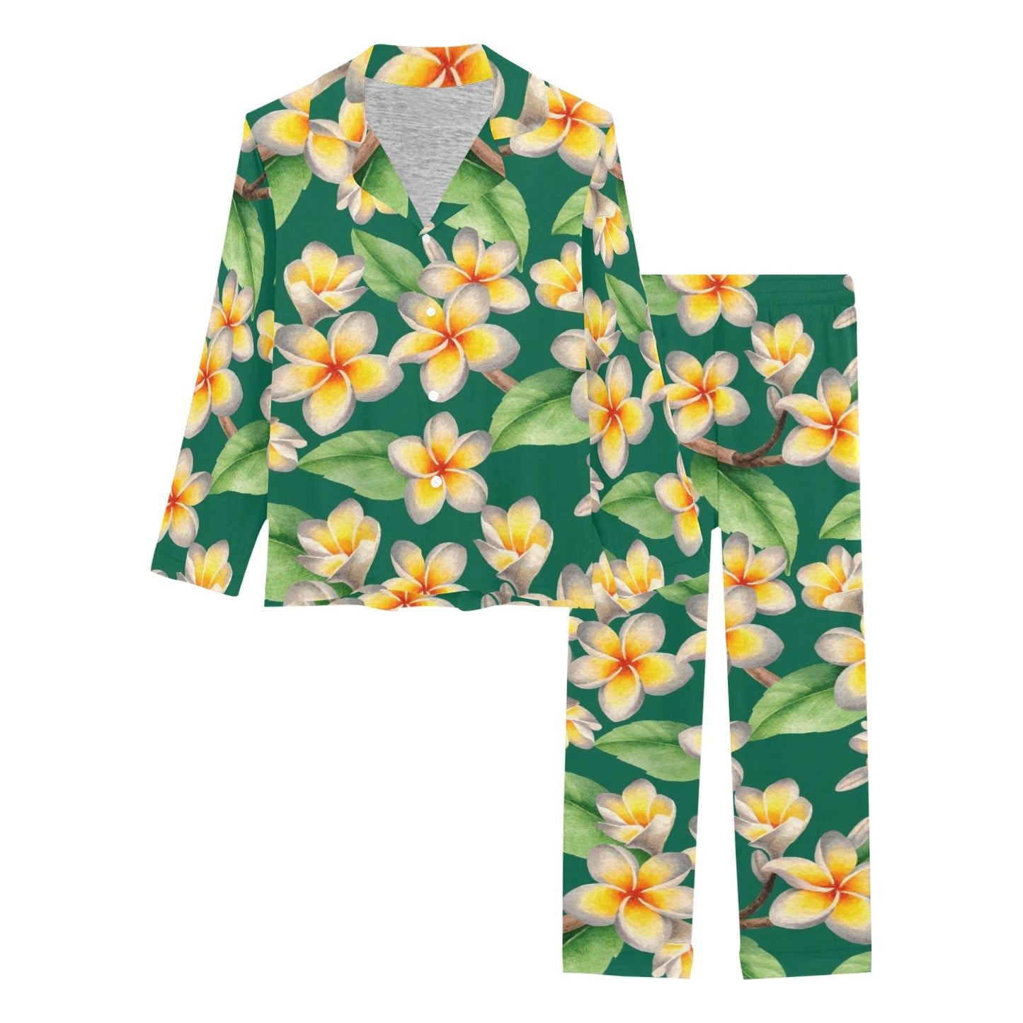 Plumeria Pattern Print Design PM07 Women's Long Pajama Set