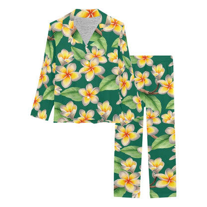 Plumeria Pattern Print Design PM07 Women's Long Pajama Set