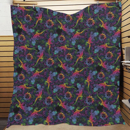 Gecko Rainbow Pattern Print Design 03 Premium Quilt