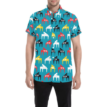 Piano Print Design LKS403 Men Short Sleeve Button Up Shirt