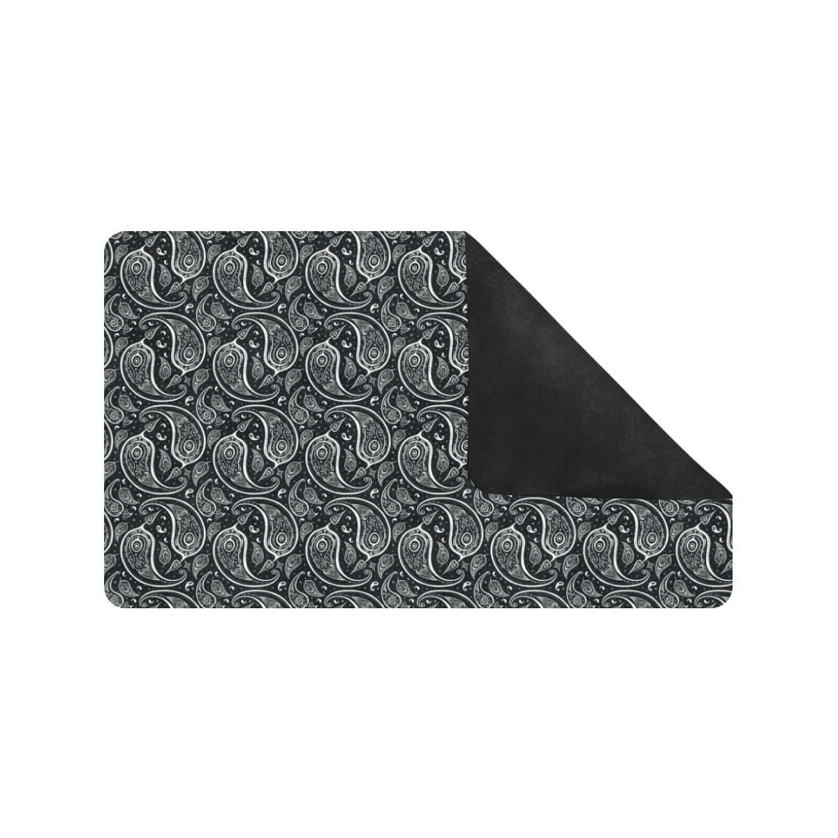 Paisley Black Design Print Rubber Doormat