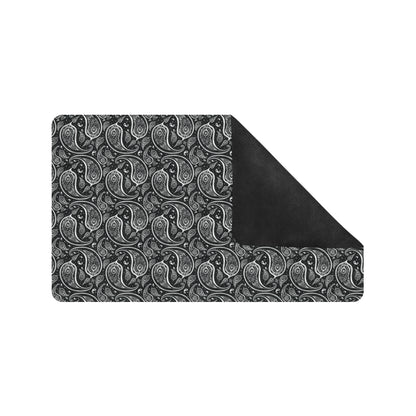 Paisley Black Design Print Rubber Doormat