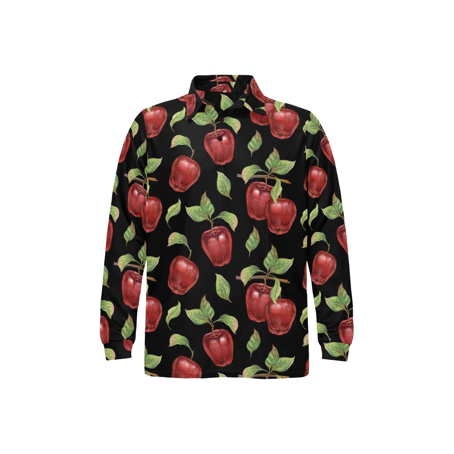 Apple Pattern Print Design AP011 Long Sleeve Polo Shirt For Men's