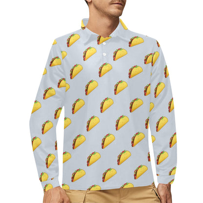 Taco Print Design LKS304 Long Sleeve Polo Shirt For Men's