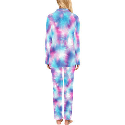 Tie Dye Blue Pink Women's Long Pajama Set