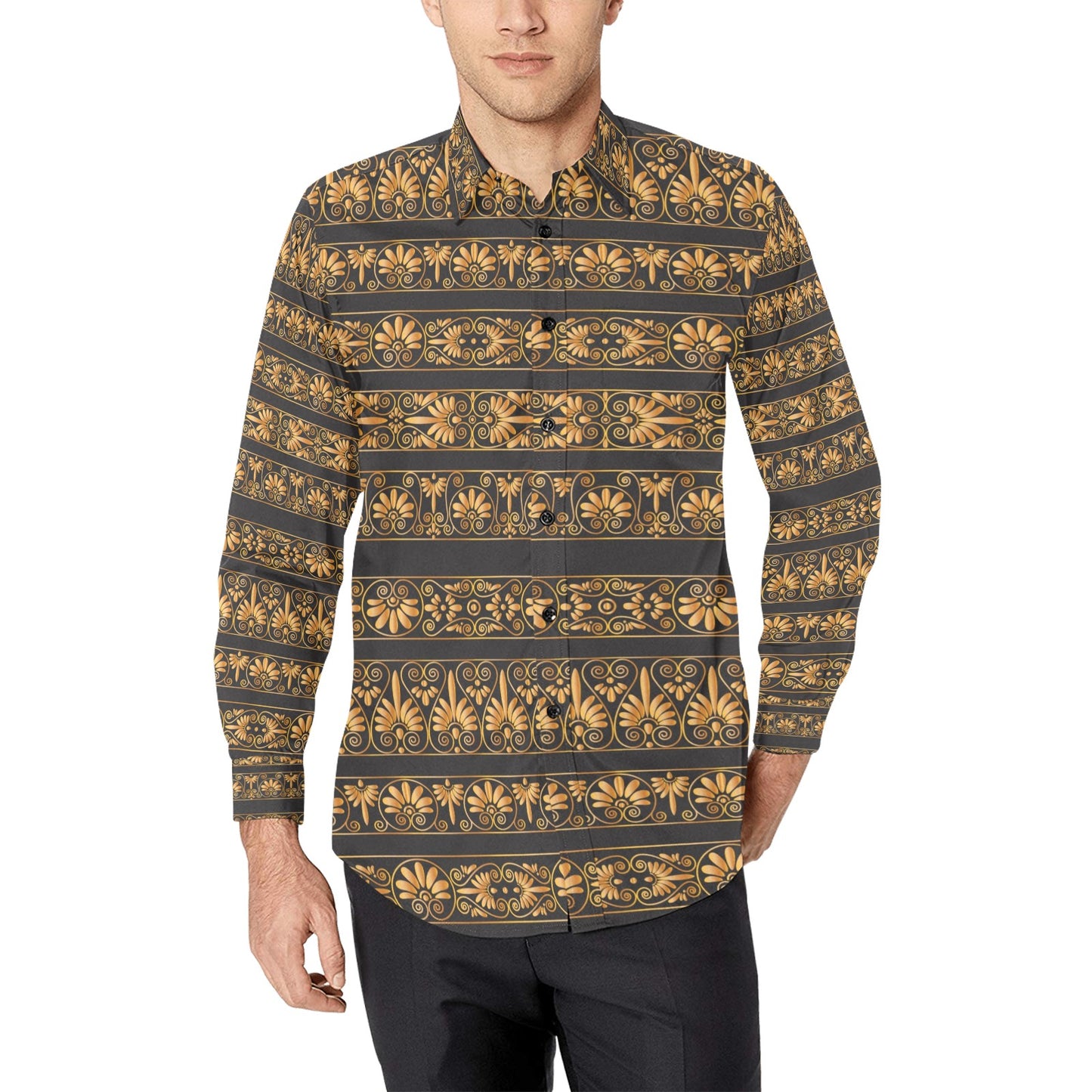 Ancient Greek Print Design LKS303 Men's Long Sleeve Dress Shirt