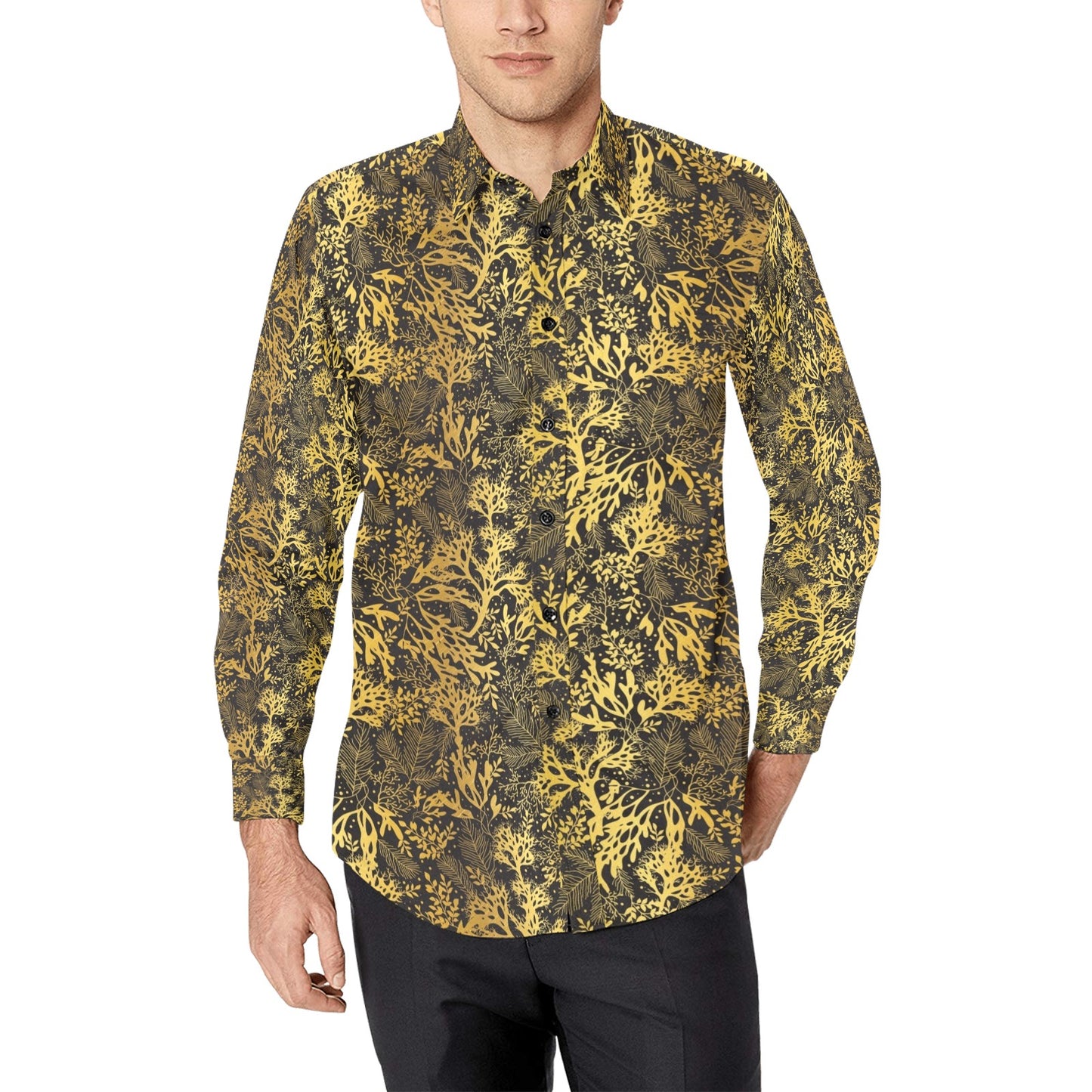 Seaweed Print Design LKS303 Men's Long Sleeve Dress Shirt