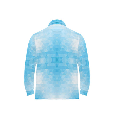 Geometric Blue Pattern Print Design 01 Long Sleeve Polo Shirt For Men's