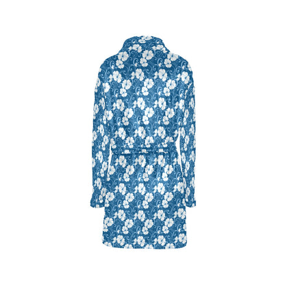 Hibiscus Blue Flower Hawaiian Print Women's Fleece Robe