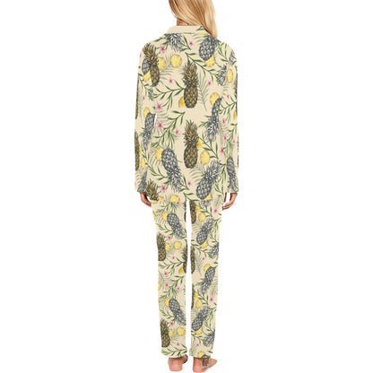Pineapple Pattern Print Design PP012 Women's Long Pajama Set