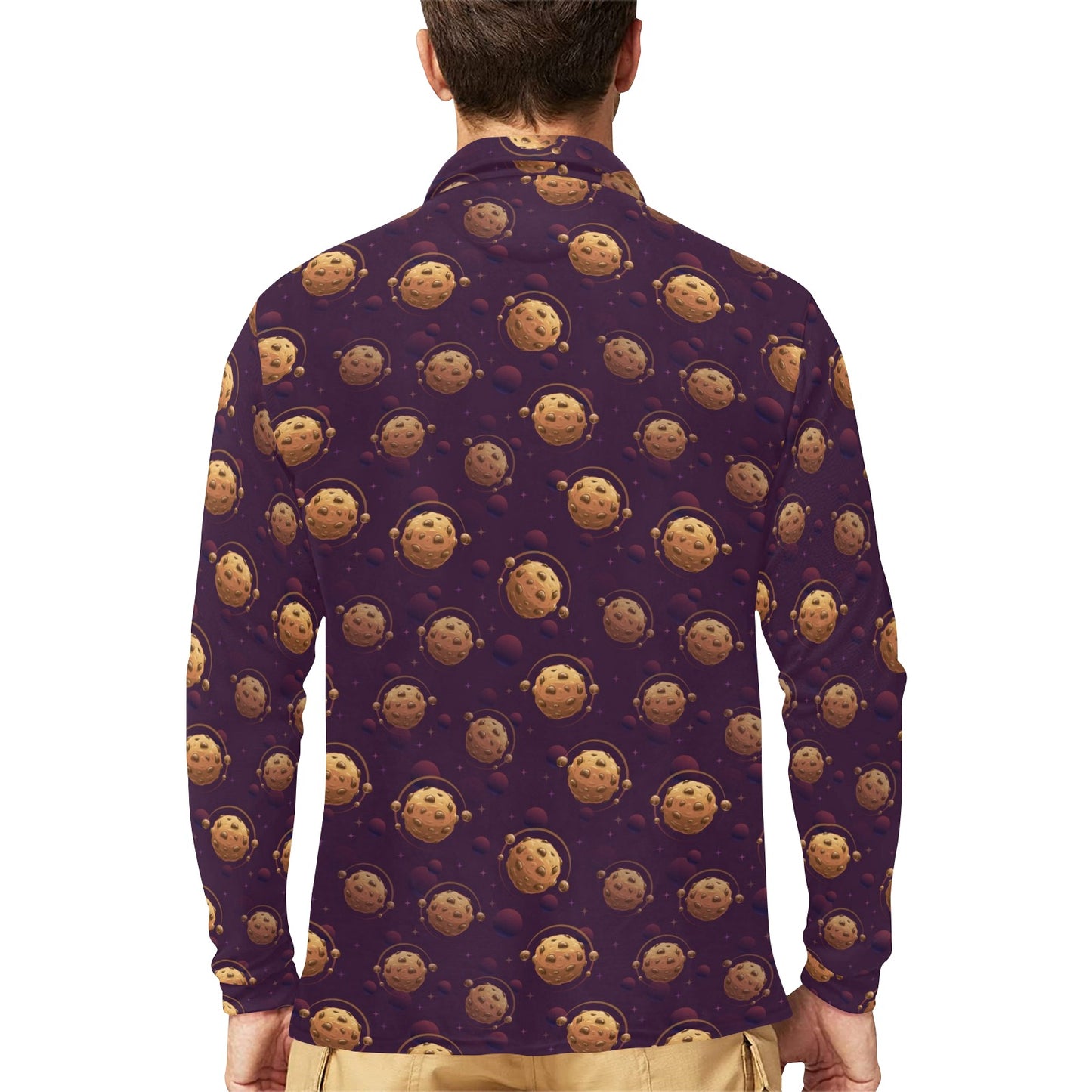 Cookie Pattern Print Design 03 Long Sleeve Polo Shirt For Men's