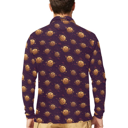 Cookie Pattern Print Design 03 Long Sleeve Polo Shirt For Men's