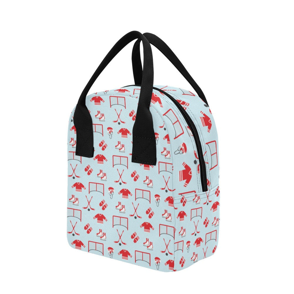 Hockey Red Equipment Print Design LKS305 Insulated Lunch Bag
