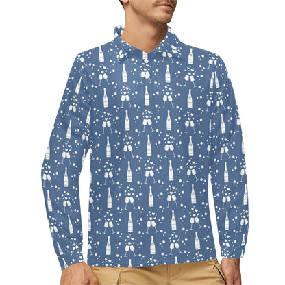 Champagne Pattern Print Design 05 Long Sleeve Polo Shirt For Men's