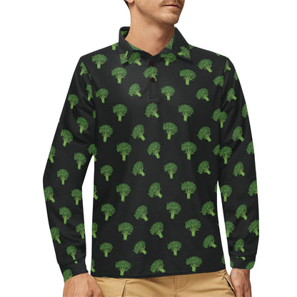 Broccoli Pattern Print Design 04 Long Sleeve Polo Shirt For Men's