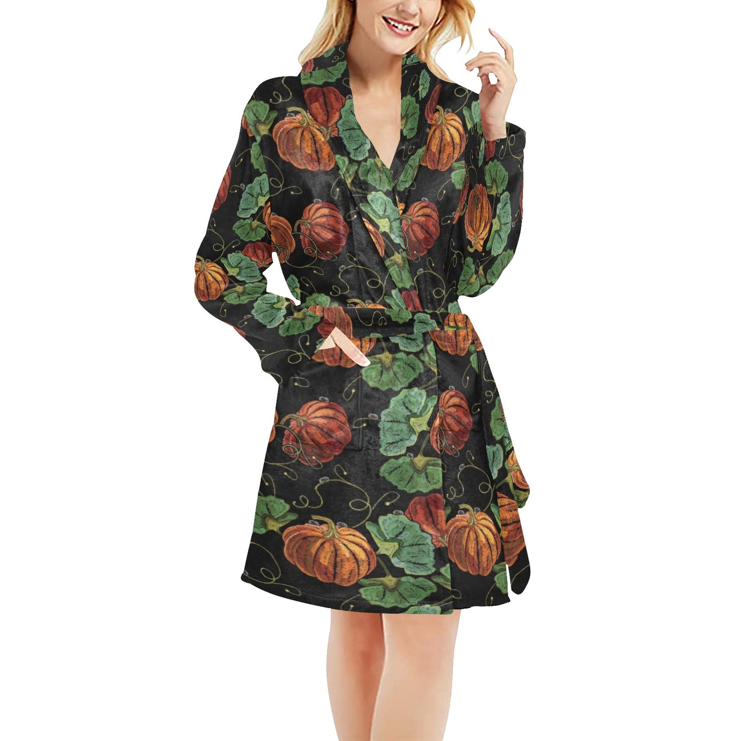 Pumpkin Pattern Print Design A02 Women's Fleece Robe