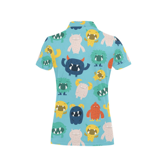 Monster Cartoon Pattern Print Design 03 Women's Polo Shirt