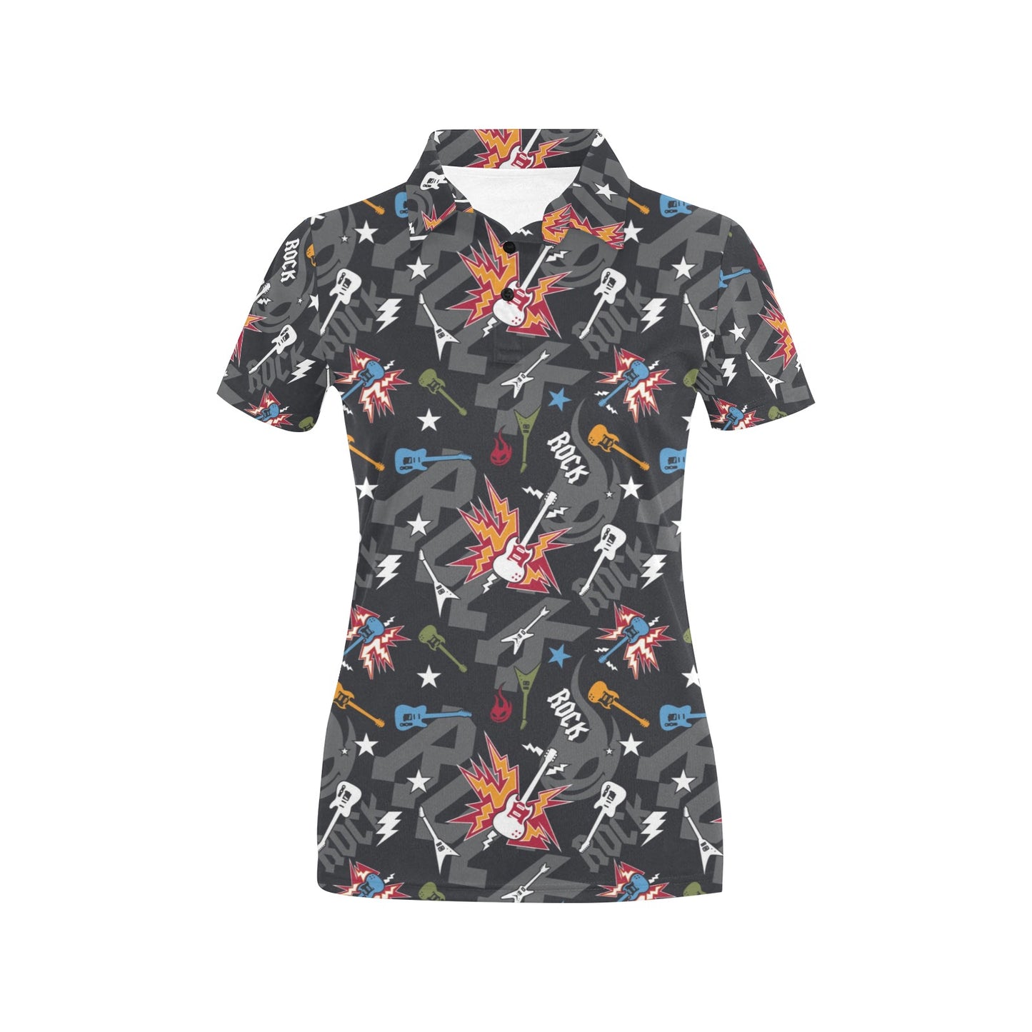 Rock and Roll Pattern Print Design A01 Women's Polo Shirt