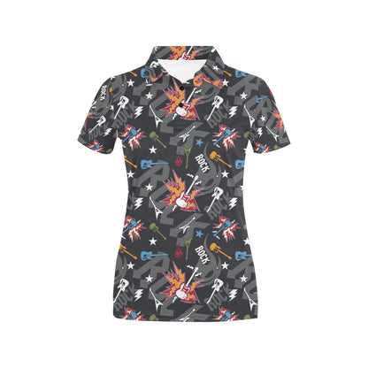 Rock and Roll Pattern Print Design A01 Women's Polo Shirt