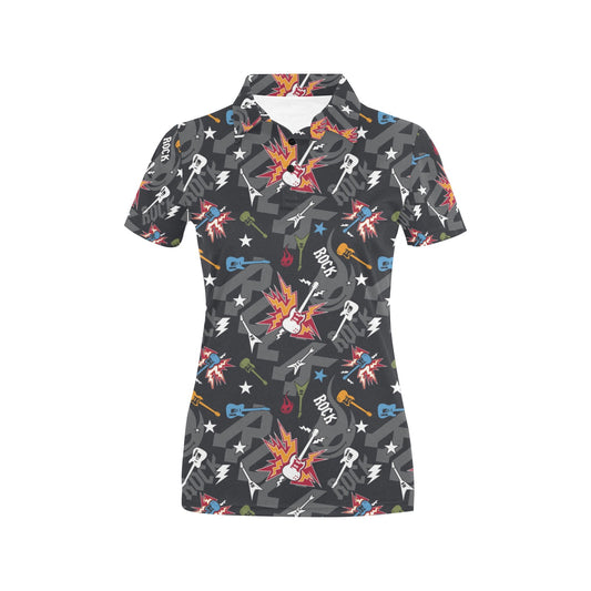 Rock and Roll Pattern Print Design A01 Women's Polo Shirt