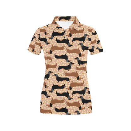 Dachshund Pattern Print Design 011 Women's Polo Shirt