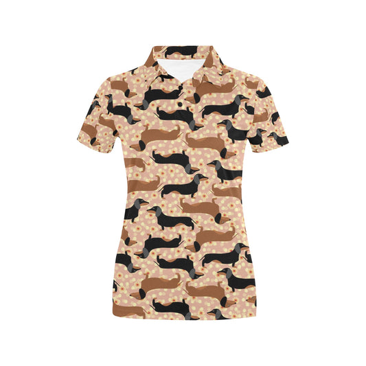 Dachshund Pattern Print Design 011 Women's Polo Shirt