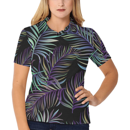 Tropical Palm Leaves Pattern Brightness Women's Polo Shirt
