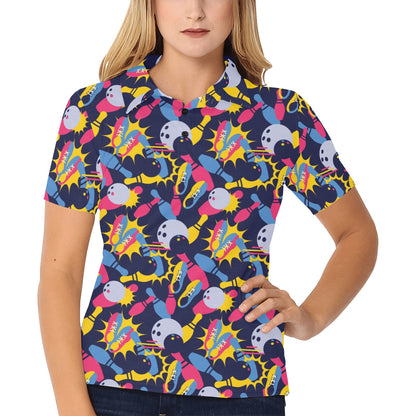 Bowling Pattern Print Design 02 Women's Polo Shirt