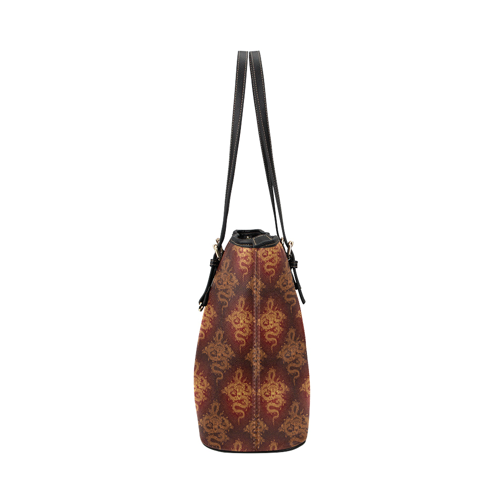 Chinese Dragons Gold Design Leather Tote Bag