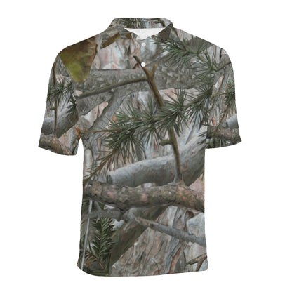 Camo Realistic Tree Forest Pattern Men Polo Shirt