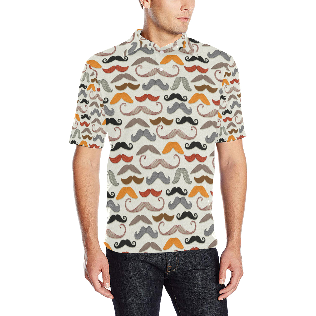 Mustache Pattern Print Design A02 Men Polo Shirt