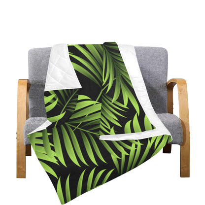Green Neon Tropical Palm Leaves Premium Quilt