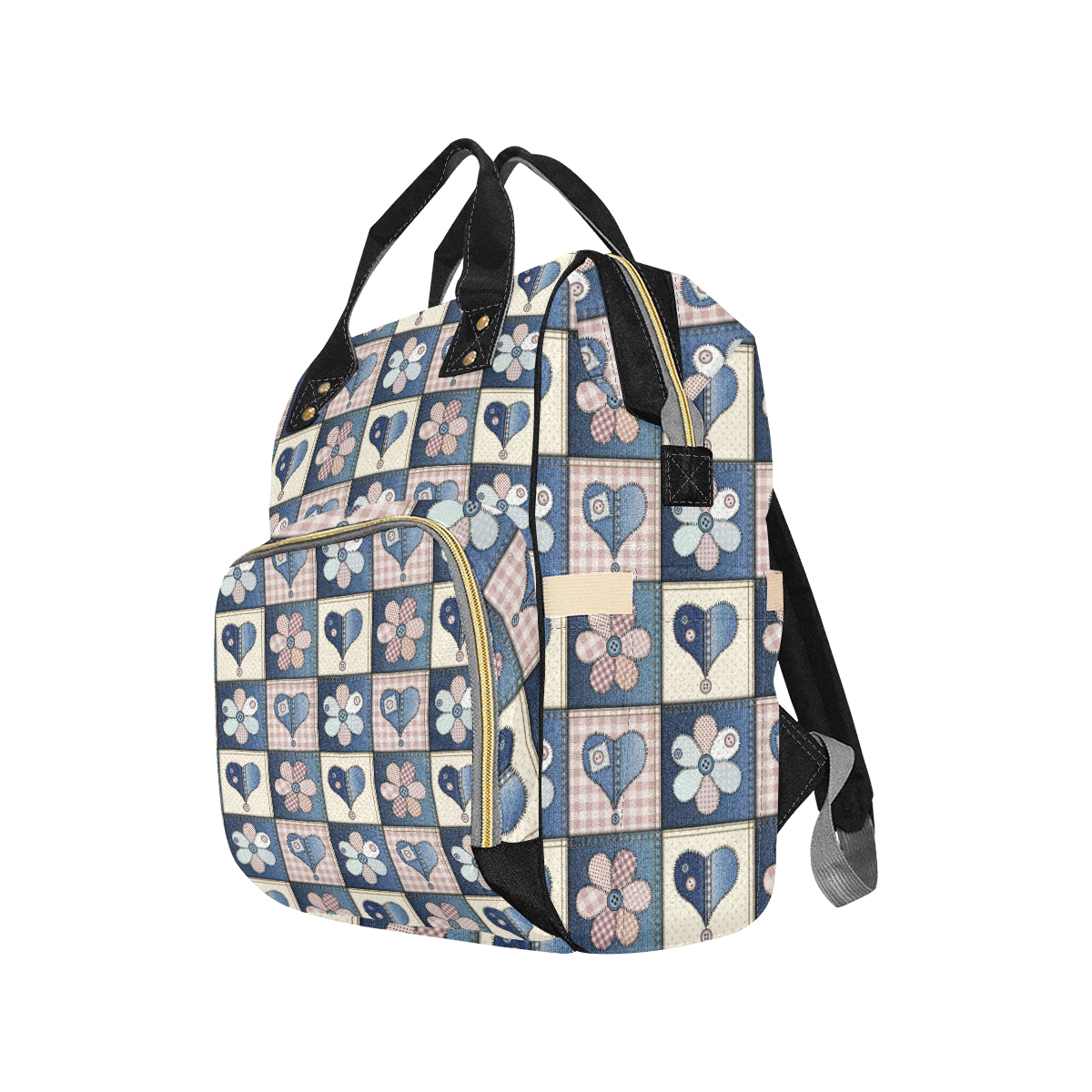 Patchwork Heart Flower Pattern Print Design 01 Diaper Bag Backpack