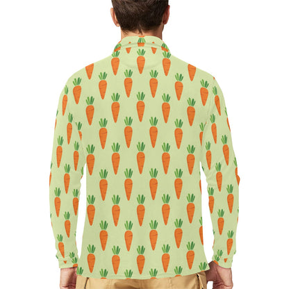 Carrot Pattern Print Design 02 Long Sleeve Polo Shirt For Men's