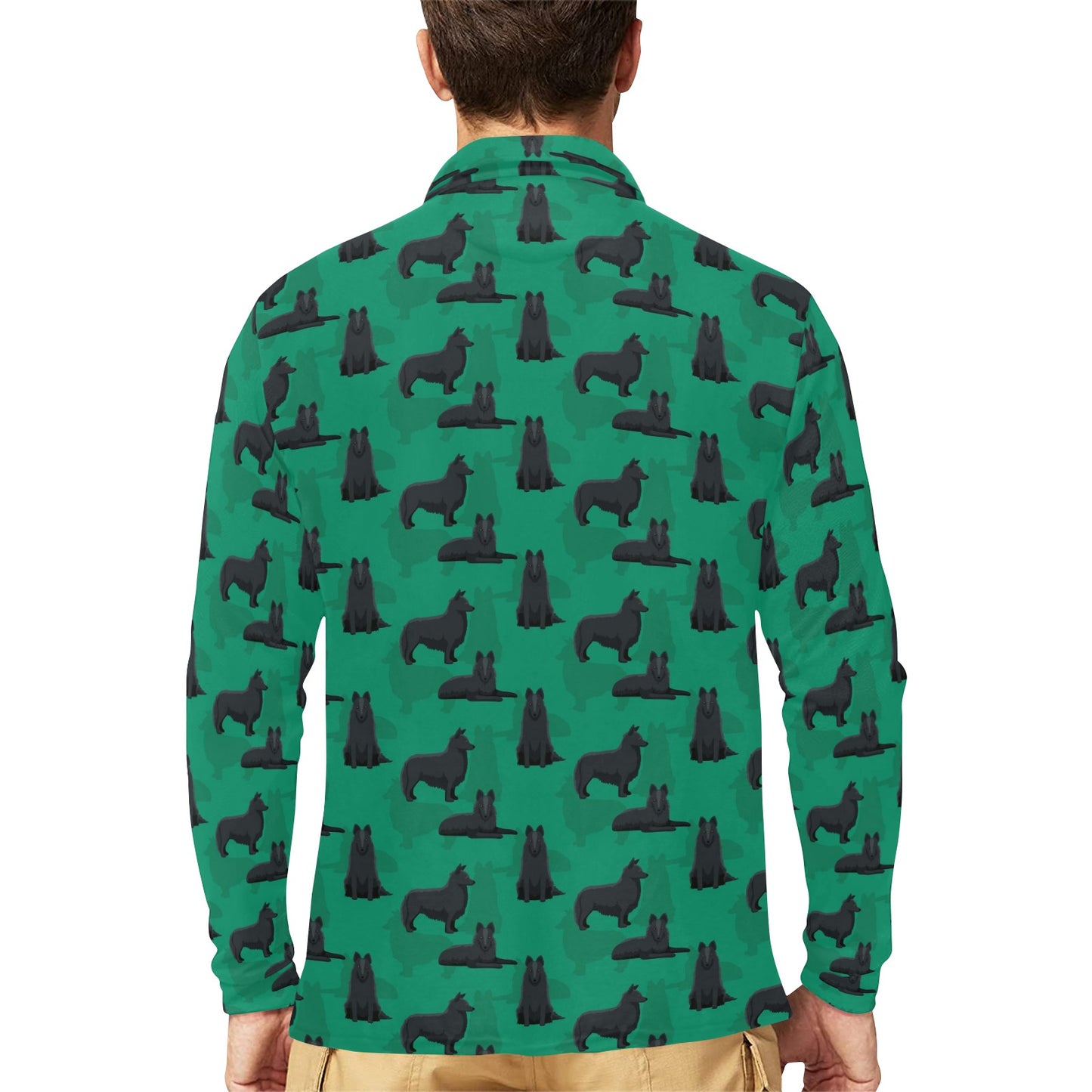 Belgian Sheepdog Pattern Print Design 01 Long Sleeve Polo Shirt For Men's