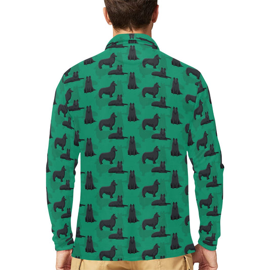 Belgian Sheepdog Pattern Print Design 01 Long Sleeve Polo Shirt For Men's