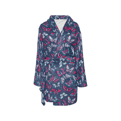 Butterfly Red Deep Blue Print Pattern Women's Fleece Robe