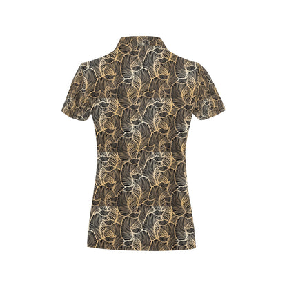 Elegant Gold leaf Print Women's Polo Shirt