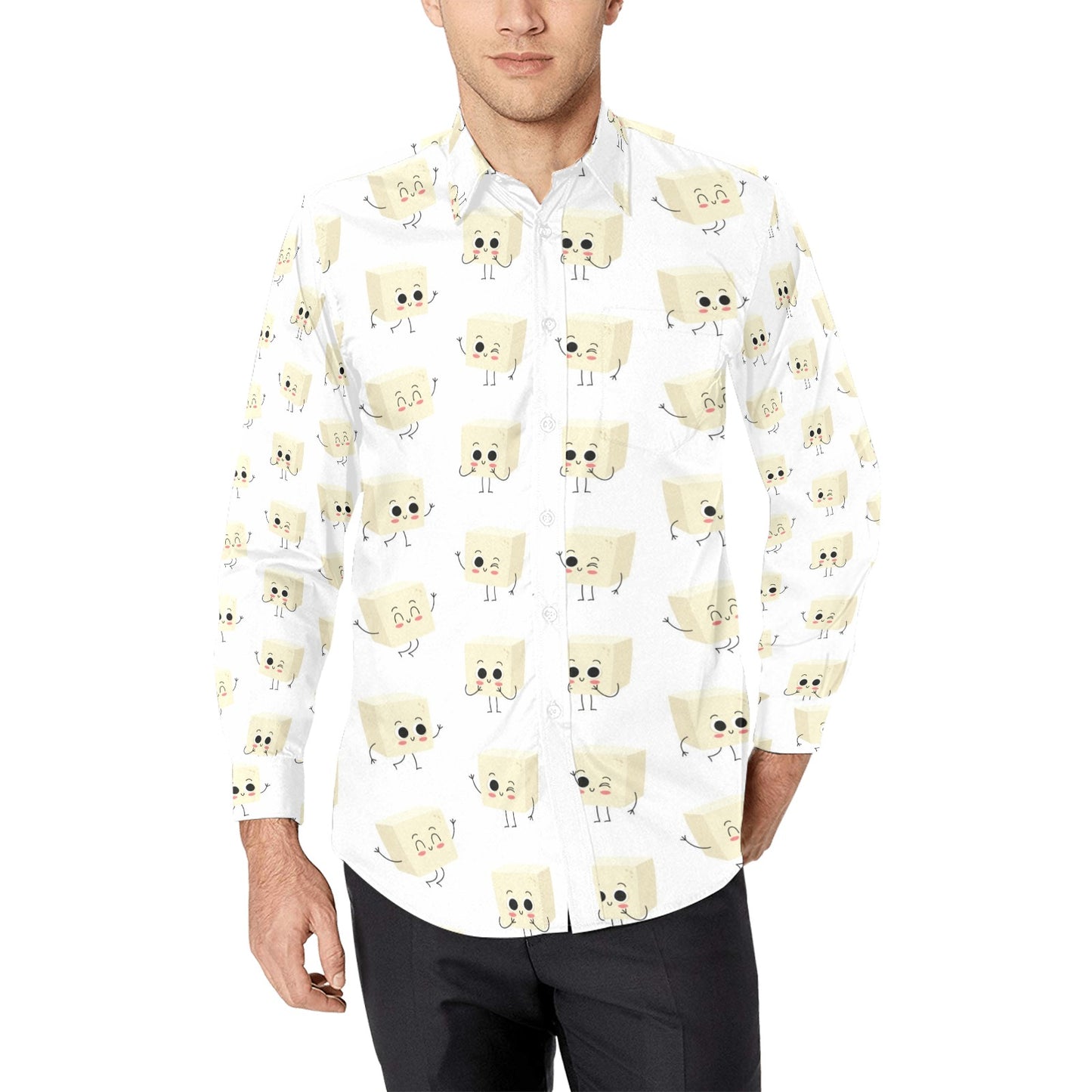 Tofu Print Design LKS301 Men's Long Sleeve Dress Shirt
