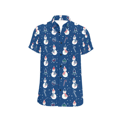 Snowman Print Design LKS306 Men Short Sleeve Button Up Shirt