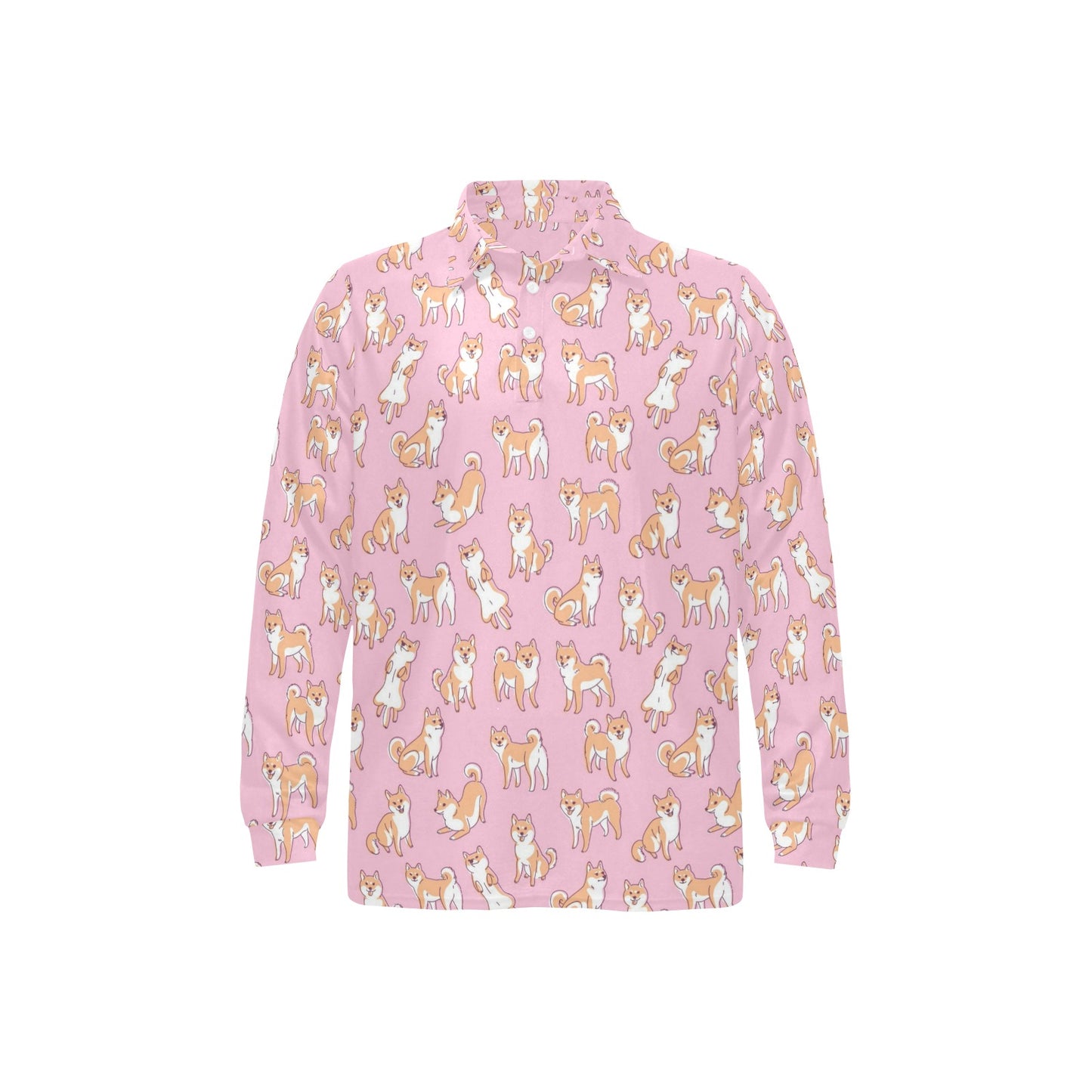Shiba Inu Print Design LKS303 Long Sleeve Polo Shirt For Men's