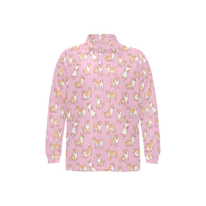 Shiba Inu Print Design LKS303 Long Sleeve Polo Shirt For Men's