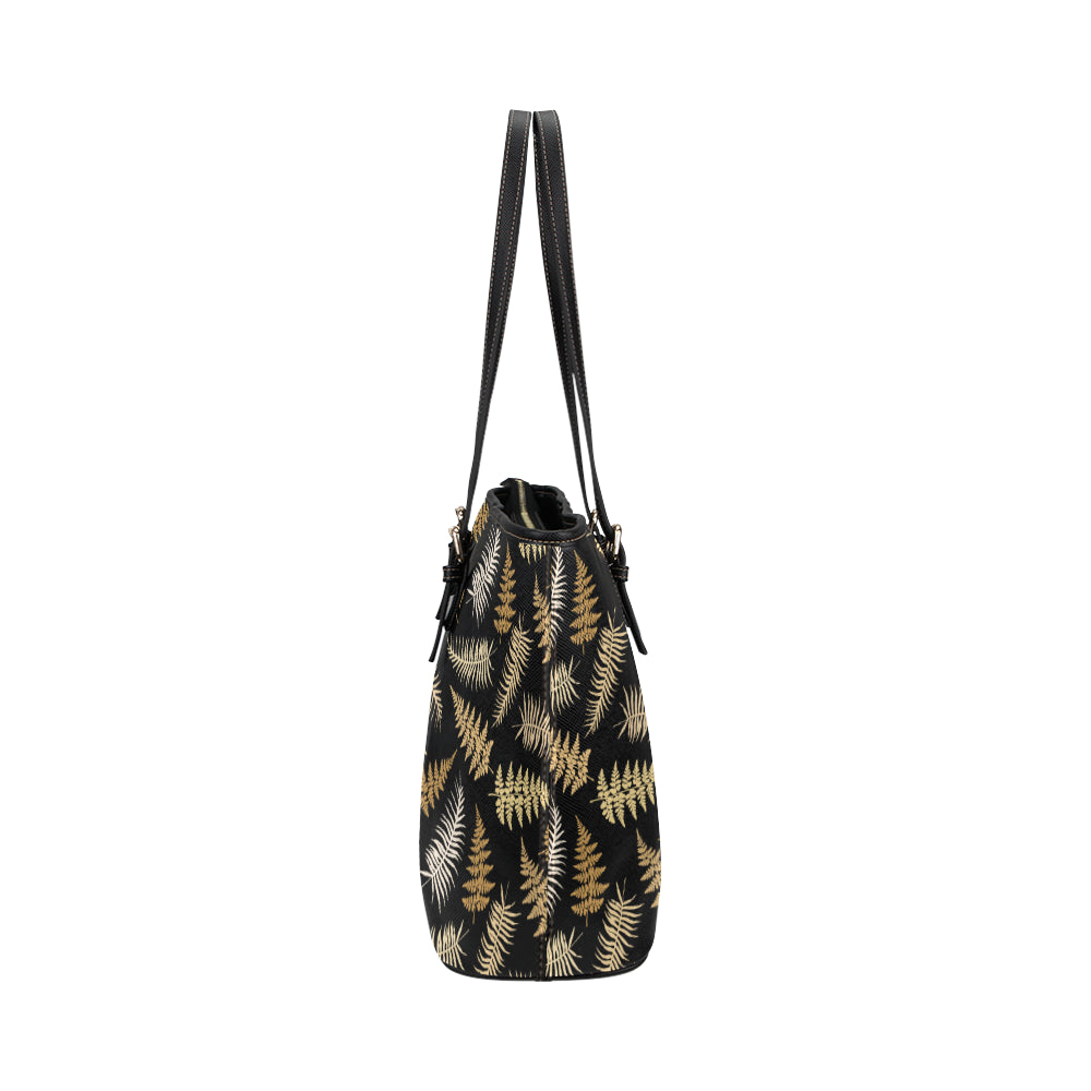 Fern Leave Bright Print Pattern Leather Tote Bag