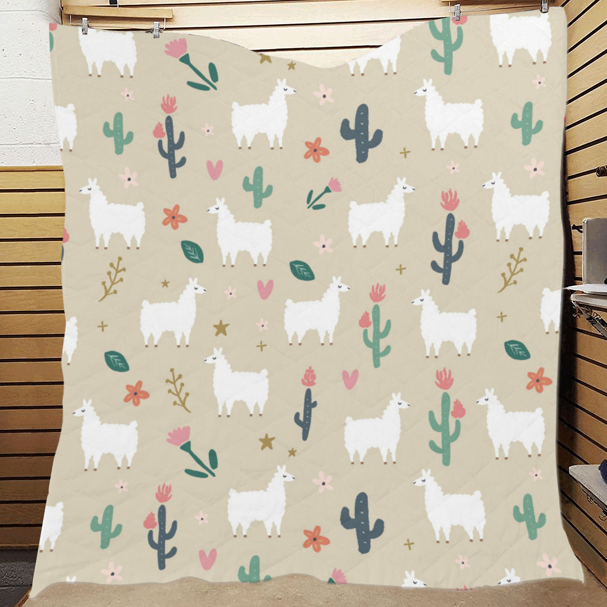 Llama Cactus Pattern Print Design 09 Premium Quilt