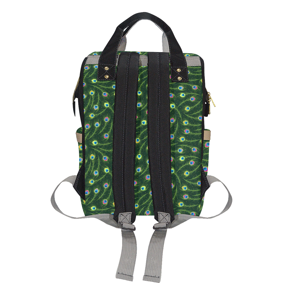 Peacock Feather Green Design Print Diaper Bag Backpack