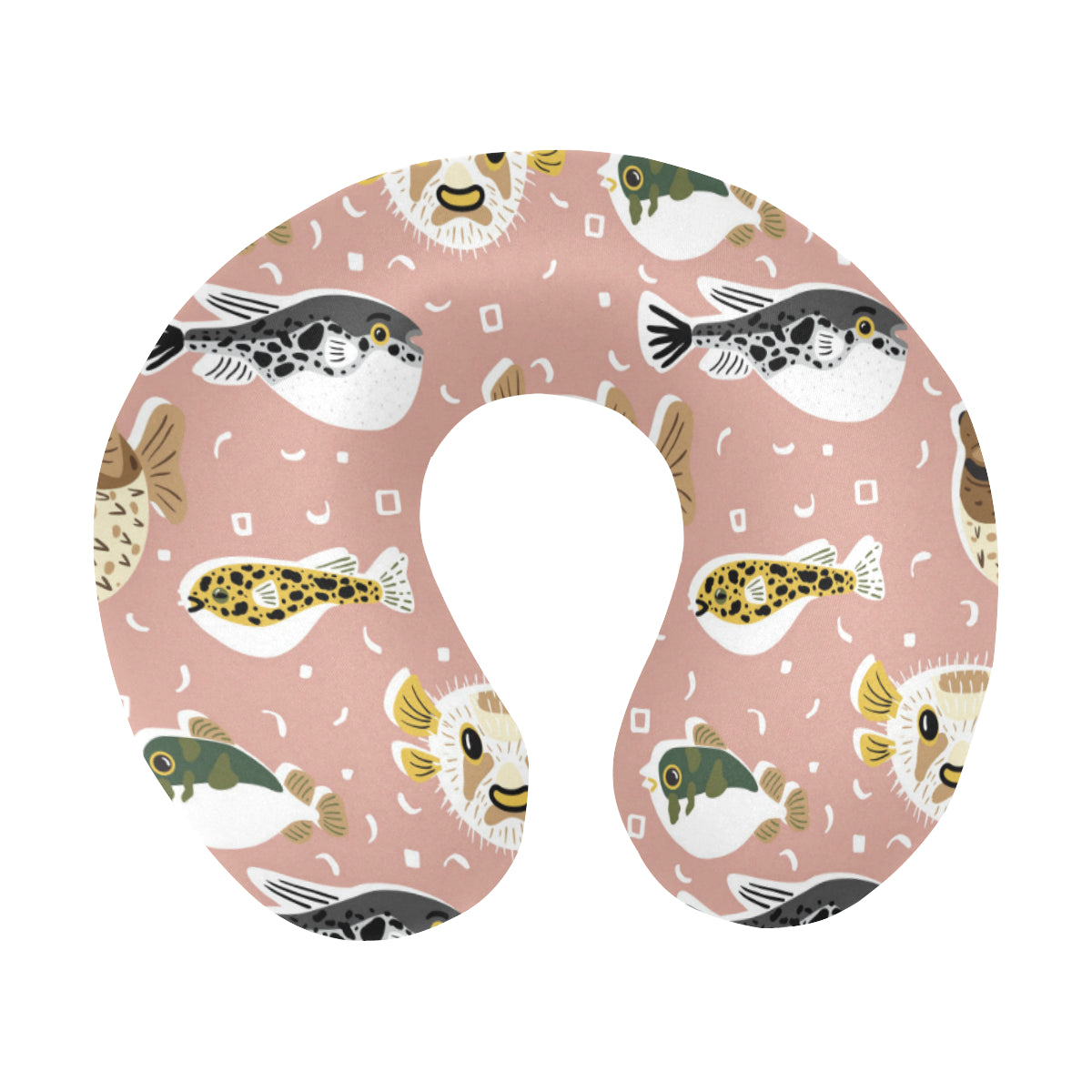 Fugu Cute Pattern Print Design 01 U-Shaped Travel Neck Pillow