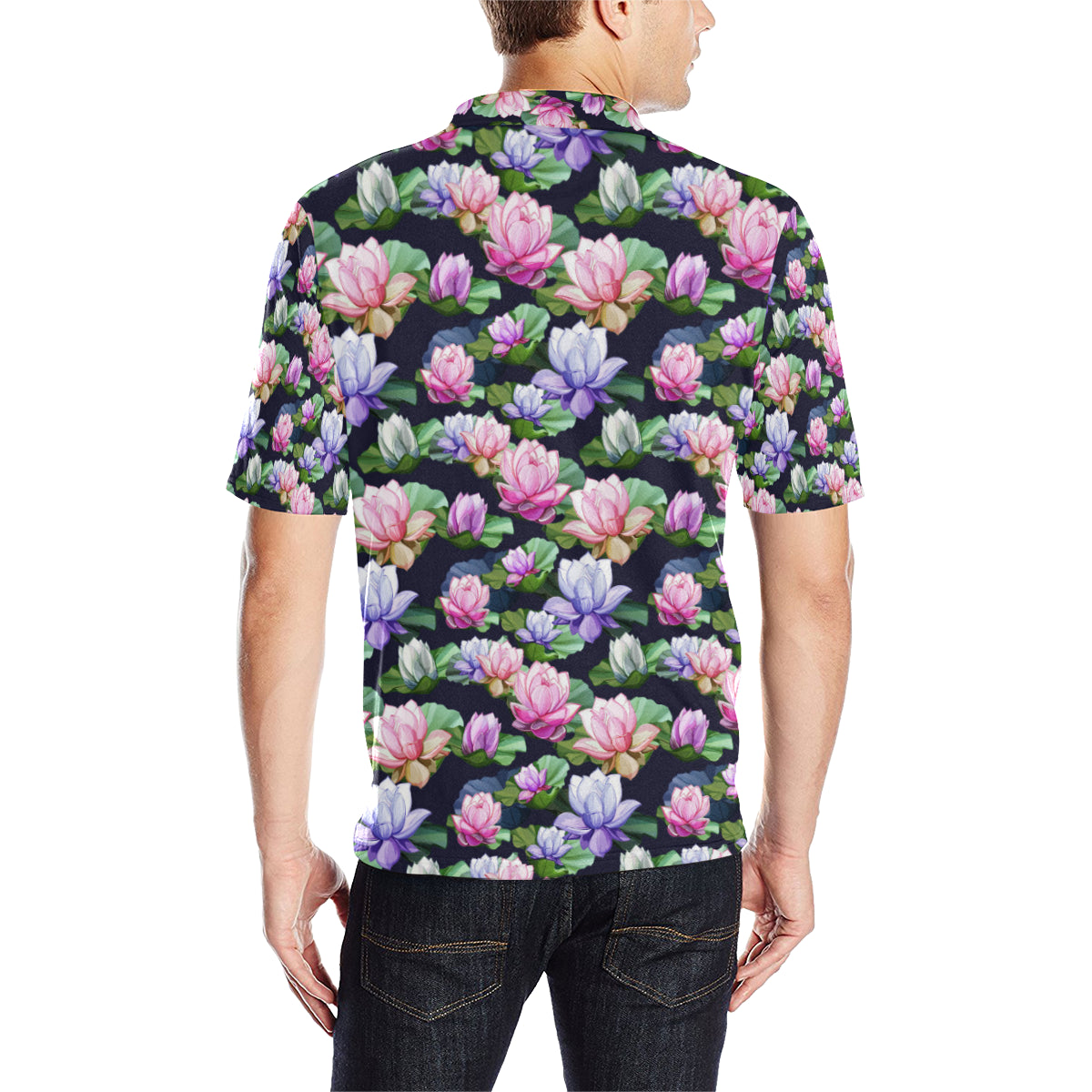 Lotus Flower Print Design Men Polo Shirt