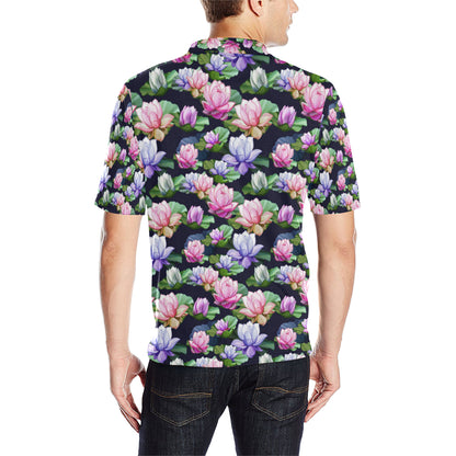 Lotus Flower Print Design Men Polo Shirt