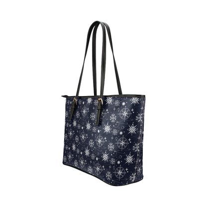 Nautical Sky Design Themed Print Leather Tote Bag