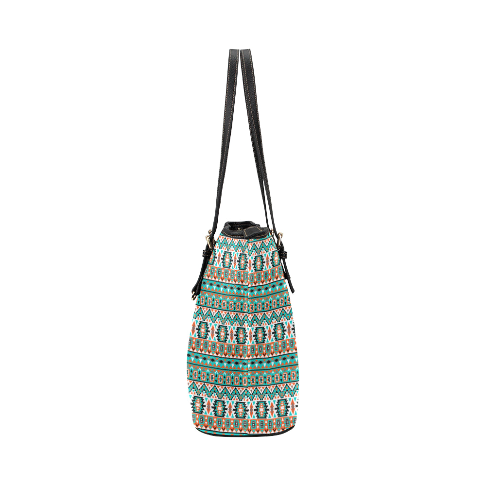 Indian Navajo Ethnic Themed Design Print Leather Tote Bag